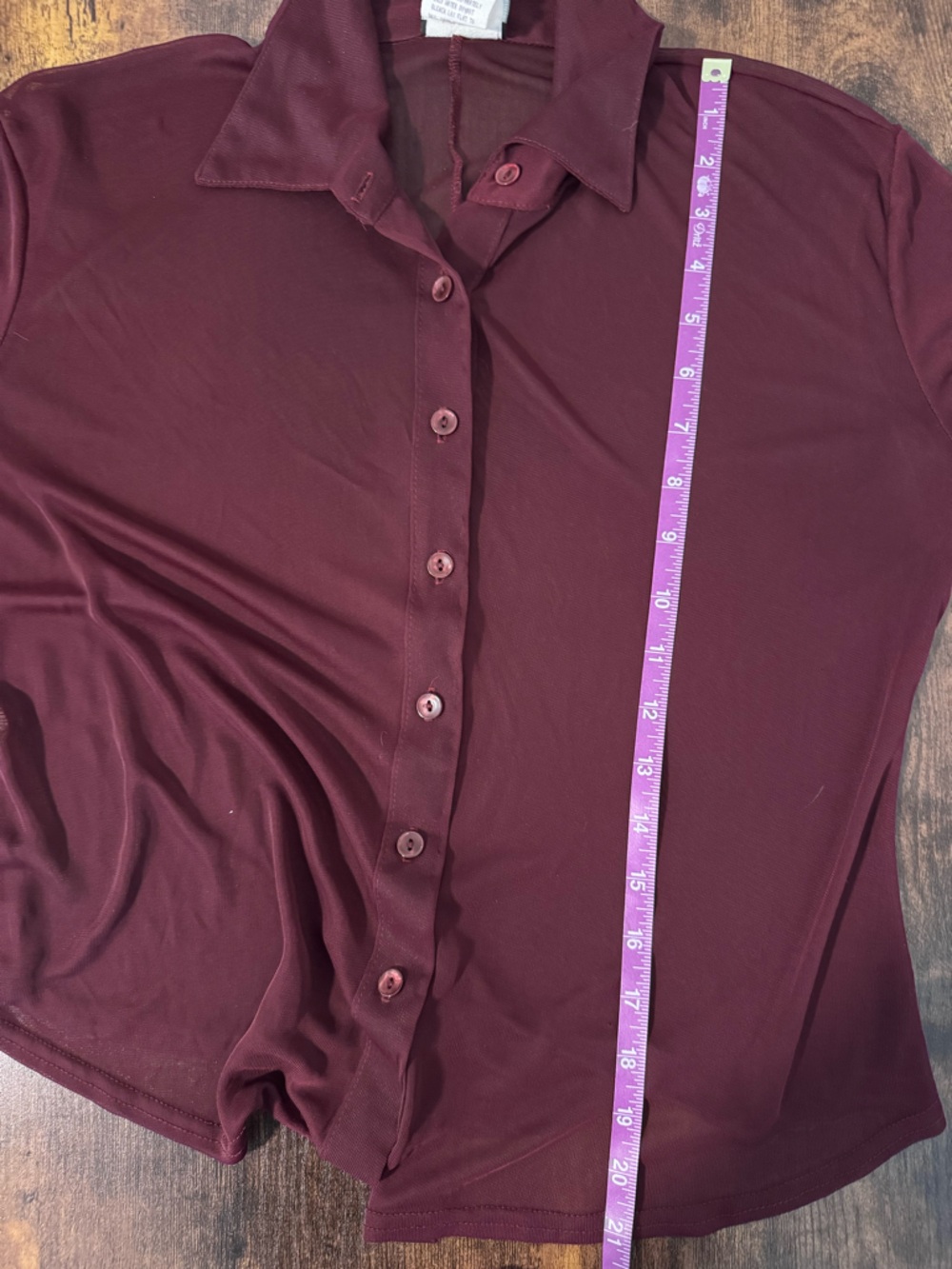 Anxiety Cafe Burgundy Sheer Collared Long Sleeve Button Down VTG Top Blouse M - Picture 7 of 11